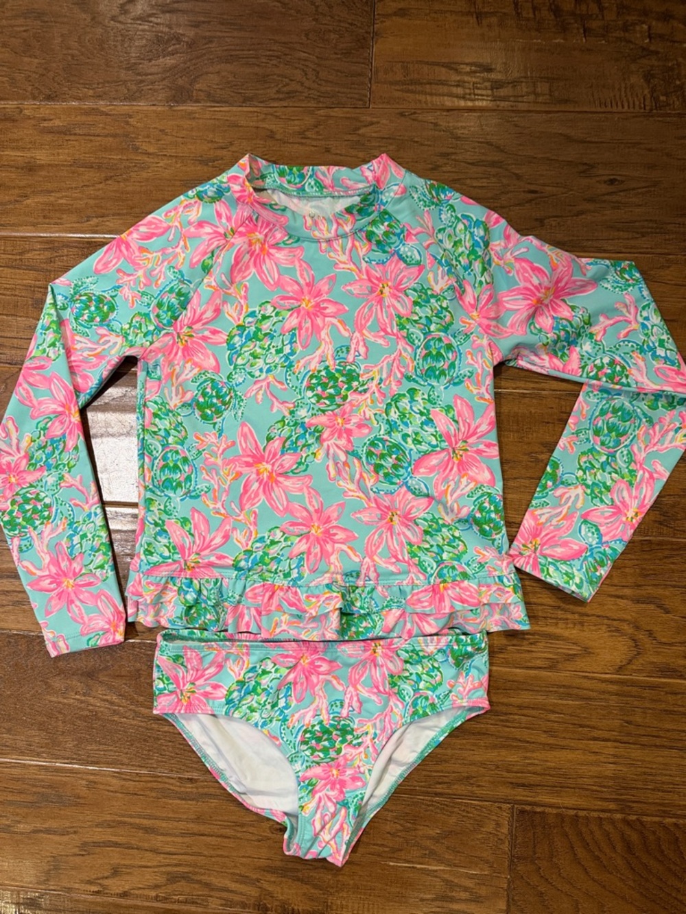 Lilly Pulitzer Girls' Floral Long-Sleeve Rashguard Set - Pink & Aqua